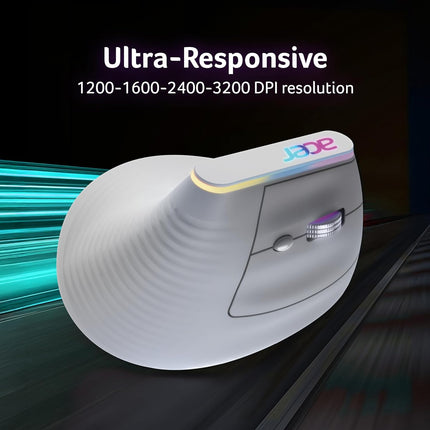 acer Ergo Vertical Wireless Mouse | Silent 6D Buttons & Scroll Wheel | 4 DPI Setting 1200-3200 | 2.4GHz + Bluetooth Dual Mode | Rechargeable 500mAh Battery | ABS I RGB Glow | Ergonomic Design - Unboxify