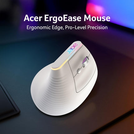 acer Ergo Vertical Wireless Mouse | Silent 6D Buttons & Scroll Wheel | 4 DPI Setting 1200-3200 | 2.4GHz + Bluetooth Dual Mode | Rechargeable 500mAh Battery | ABS I RGB Glow | Ergonomic Design - Unboxify