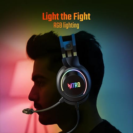 acer Nitro Wired Gaming Headset | 50mm Drivers | 3.5mm Audio + USB RGB Lighting | Omnidirectional Mic with LED | Flexible Dual Headband | 20Hz–20kHz | Strong Build | Windows, Android, iOS Compatible