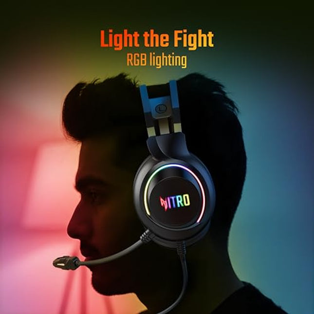 acer Nitro Wired Gaming Headset | 50mm Drivers | 3.5mm Audio + USB RGB Lighting | Omnidirectional Mic with LED | Flexible Dual Headband | 20Hz–20kHz | Strong Build | Windows, Android, iOS Compatible