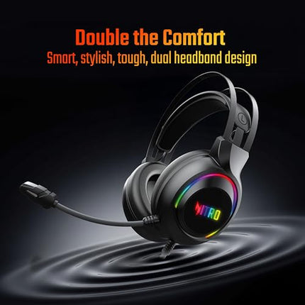 acer Nitro Wired Gaming Headset | 50mm Drivers | 3.5mm Audio + USB RGB Lighting | Omnidirectional Mic with LED | Flexible Dual Headband | 20Hz–20kHz | Strong Build | Windows, Android, iOS Compatible