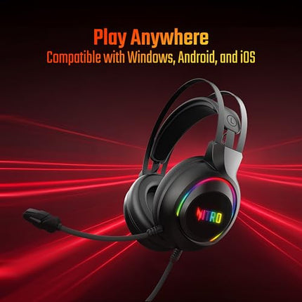 acer Nitro Wired Gaming Headset | 50mm Drivers | 3.5mm Audio + USB RGB Lighting | Omnidirectional Mic with LED | Flexible Dual Headband | 20Hz–20kHz | Strong Build | Windows, Android, iOS Compatible