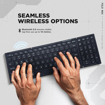 acer Fold Max | 99 Keys Full-Size Foldable Bluetooth Keyboard | BT 5.0 | Rechargeable 180mAh Battery | USB-C Fast Charging | 51H Use | Portable ABS Build | Black | Windows/Mac/Android Compatible - Unboxify