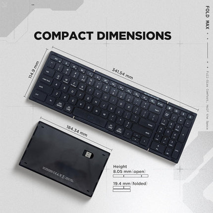 acer Fold Max | 99 Keys Full-Size Foldable Bluetooth Keyboard | BT 5.0 | Rechargeable 180mAh Battery | USB-C Fast Charging | 51H Use | Portable ABS Build | Black | Windows/Mac/Android Compatible - Unboxify