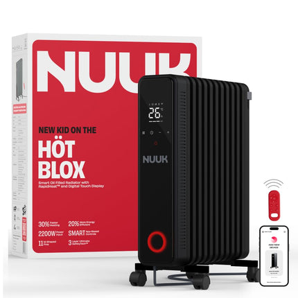 NUUK HÖT BLOX Smart OFR | Free Storage Bag | Remote Control & Smart App | Up to 20% Energy Savings | 30% Faster Heating | 11 M-Shaped Fins | 2200W Power | 4 Heat Modes | Oil Heater For Home - Unboxify