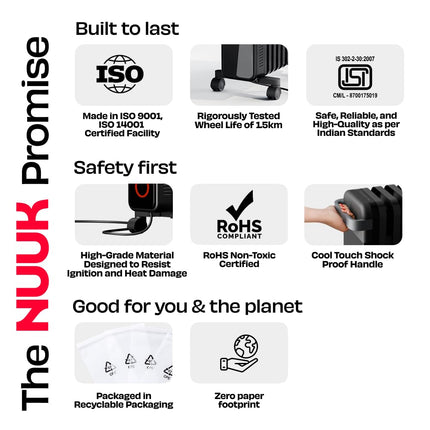 NUUK HÖT BLOX Smart OFR | Free Storage Bag | Remote Control & Smart App | Up to 20% Energy Savings | 30% Faster Heating | 11 M-Shaped Fins | 2200W Power | 4 Heat Modes | Oil Heater For Home - Unboxify