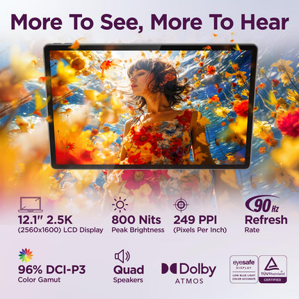 Lenovo Idea Tab Plus with Pen |Wifi +5G |12.1" 2.5K Display, 800nits Peak Brightness |8GB RAM + 256GB ROM (Expandable upto 2TB)| MediaTek Dimensity 6400| 10200mAh|4 Speakers with Dolby Atmos|Luna Grey - Unboxify