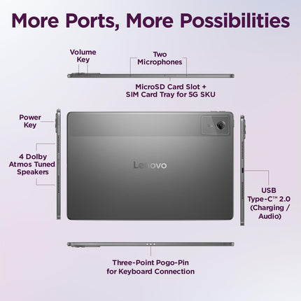 Lenovo Idea Tab Plus with Pen |Wifi +5G |12.1" 2.5K Display, 800nits Peak Brightness |8GB RAM + 256GB ROM (Expandable upto 2TB)| MediaTek Dimensity 6400| 10200mAh|4 Speakers with Dolby Atmos|Luna Grey - Unboxify