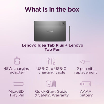Lenovo Idea Tab Plus with Pen |Wifi +5G |12.1" 2.5K Display, 800nits Peak Brightness |8GB RAM + 256GB ROM (Expandable upto 2TB)| MediaTek Dimensity 6400| 10200mAh|4 Speakers with Dolby Atmos|Luna Grey - Unboxify