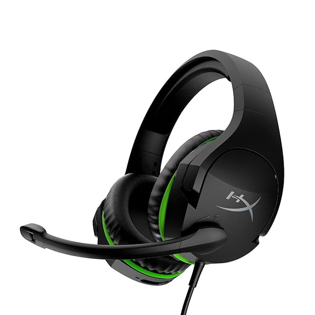 HyperX Cloudx Stinger Gaming Headphones, 3.5Mm Wired Connectivity, 40Mm Sound Drivers, Lightweight, Over Ear, Swivel-to-Mute Mic, Xbox-Licensed, Signature Memory Foam, Black-Green, 275G, 4P5K1AA - Unboxify