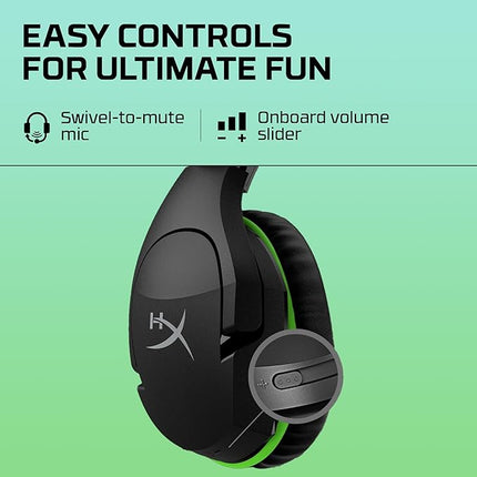 HyperX Cloudx Stinger Gaming Headphones, 3.5Mm Wired Connectivity, 40Mm Sound Drivers, Lightweight, Over Ear, Swivel-to-Mute Mic, Xbox-Licensed, Signature Memory Foam, Black-Green, 275G, 4P5K1AA - Unboxify