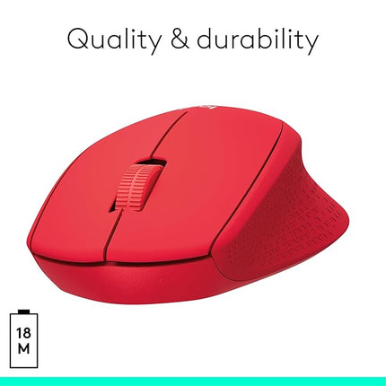 Logitech M331 Silent Plus Wireless Mouse, 2.4GHz with USB Nano Receiver, 1000 DPI Optical Tracking, 3 Buttons, 24 Month Life Battery, PC/Mac/Laptop - Red - Unboxify