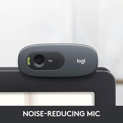 Logitech C270 HD Webcam, HD 720p/30fps, Widescreen HD Video Calling, HD Light Correction, Noise-Reducing Mic, for Skype, FaceTime, Hangouts, WebEx, PC - Unboxify