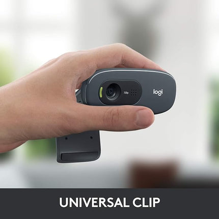 Logitech C270 HD Webcam, HD 720p/30fps, Widescreen HD Video Calling, HD Light Correction, Noise-Reducing Mic, for Skype, FaceTime, Hangouts, WebEx, PC - Unboxify