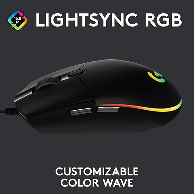 Logitech G102 Light Sync Gaming Mouse with Customizable RGB Lighting, 6 Programmable Buttons, Gaming Grade Sensor, 8K DPI Tracking,16.8mn Color, Light Weight - Black - Unboxify