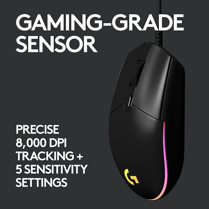 Logitech G102 Light Sync Gaming Mouse with Customizable RGB Lighting, 6 Programmable Buttons, Gaming Grade Sensor, 8K DPI Tracking,16.8mn Color, Light Weight - Black - Unboxify