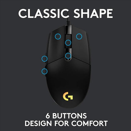 Logitech G102 Light Sync Gaming Mouse with Customizable RGB Lighting, 6 Programmable Buttons, Gaming Grade Sensor, 8K DPI Tracking,16.8mn Color, Light Weight - Black - Unboxify