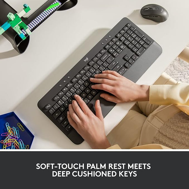 Logitech Signature K650 Wireless Keyboard with Wrist Rest, Full-Size, BLE Bluetooth or Logi Bolt USB Receiver, Comfort Deep-Cushioned Keys, Numpad, Compatible with Most OS/PC/Windows/Mac-Black - Unboxify
