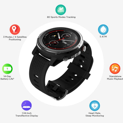 Amazfit Stratos 3 Smartwatch (Black Strap, Regular)