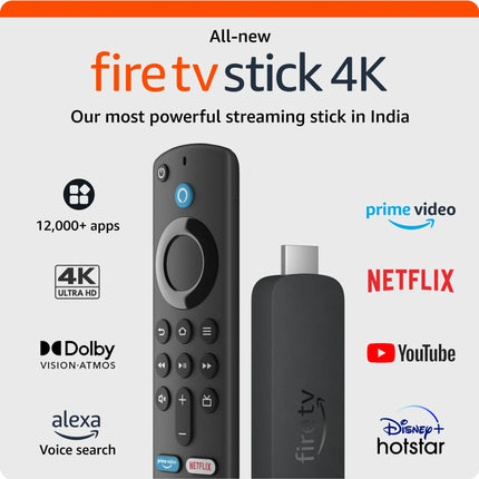 Firetv Stick 4K streaming device, supports Wi-Fi 6, HDR10+ Media Streaming Device (JET Black)