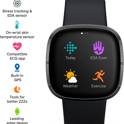 Fitbit Sense Advanced Smartwatch with Tools for Heart Health, Stress Management & Skin Temperature Trends (Black Strap, Regular)