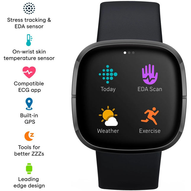 Fitbit Sense Advanced Smartwatch with Tools for Heart Health, Stress Management & Skin Temperature Trends (Black Strap, Regular)