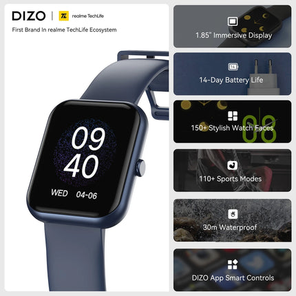 DIZO Watch D Plus with 1.85inch,550nits display&14 day battery (Blue Strap, Free Size)