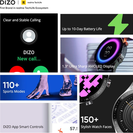 DIZO Watch R Talk, Amoled Display with Calling & 10 days battery (Black Strap, Free Size)