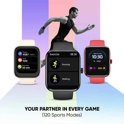 Mivi Model E with 1.69" Display, 7-Day Battery Life , Spo2, Heart Rate Monitor. Smartwatch (Black Strap, Regular)