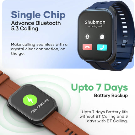 Wings 2.01 Made In India HD Smartwatch (Blue Strap, One Size)