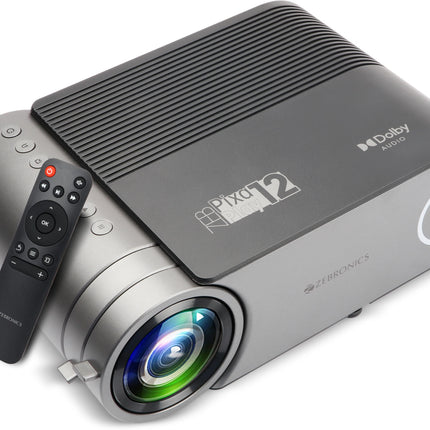 ZEBRONICS Zeb - Pixaplay 12 (4000 lm / 1 Speaker / Remote Controller) LED Projector, Dolby Audio, FHD 1080p Support, 4000 Lumens, 200" Screen, BT, 2x USB, HDMI, AV, AUX, Built in Speaker, Remote Control (Pixaplay 12) Projector (Black)