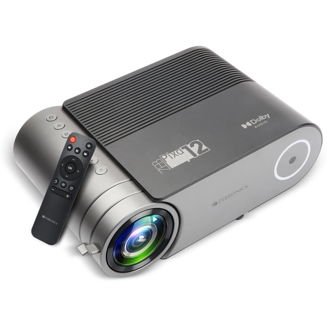ZEBRONICS Zeb - Pixaplay 12 (4000 lm / 1 Speaker / Remote Controller) LED Projector, Dolby Audio, FHD 1080p Support, 4000 Lumens, 200" Screen, BT, 2x USB, HDMI, AV, AUX, Built in Speaker, Remote Control (Pixaplay 12) Projector (Black)
