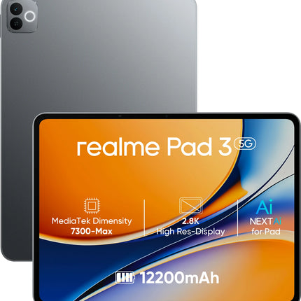 realme Pad 3 with biggest battery in segment 8 GB RAM 128 GB ROM 11.6 inch with Wi-Fi+5G MediaTek Dimensity 7300-Max Tablet (Space Grey) - Unboxify