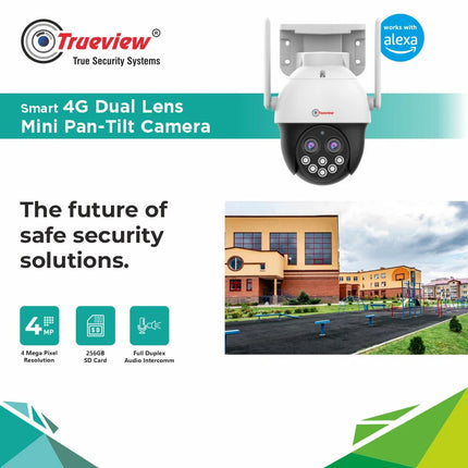 Trueview 4MP Smart CCTV Dual Lens 4G Sim Based Pan/Tilt 10X Combined Zoom Outdoor Indoor Security Camera, Water Proof, 2 Way Talk, Cloud Storage - Unboxify