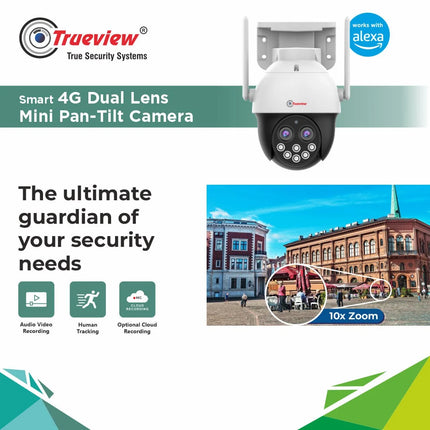 Trueview 4MP Smart CCTV Dual Lens 4G Sim Based Pan/Tilt 10X Combined Zoom Outdoor Indoor Security Camera, Water Proof, 2 Way Talk, Cloud Storage - Unboxify