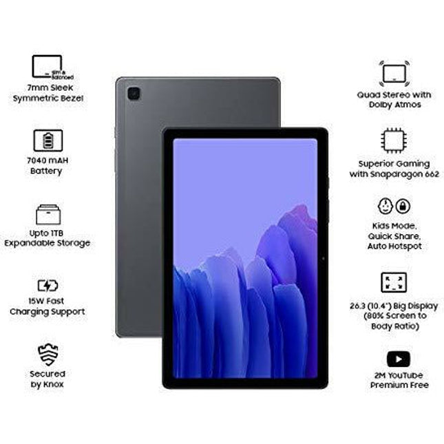 Samsung Galaxy Tab A7 26.31 cm (10.4 inch), Slim Metal Body, Quad Speakers with Dolby Atmos (3GB/64GB) - Grabgear.in