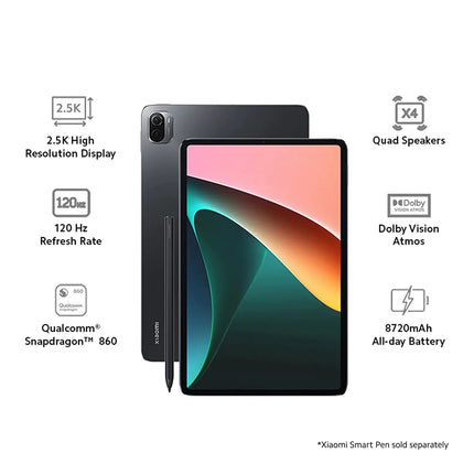 Mi Xiaomi Pad 5 Snapdragon 860 2.5K Resolution, 120Hz Refresh Rate Wi-Fi Tablet, Cosmic Gray (UNBOXED) - Unboxify