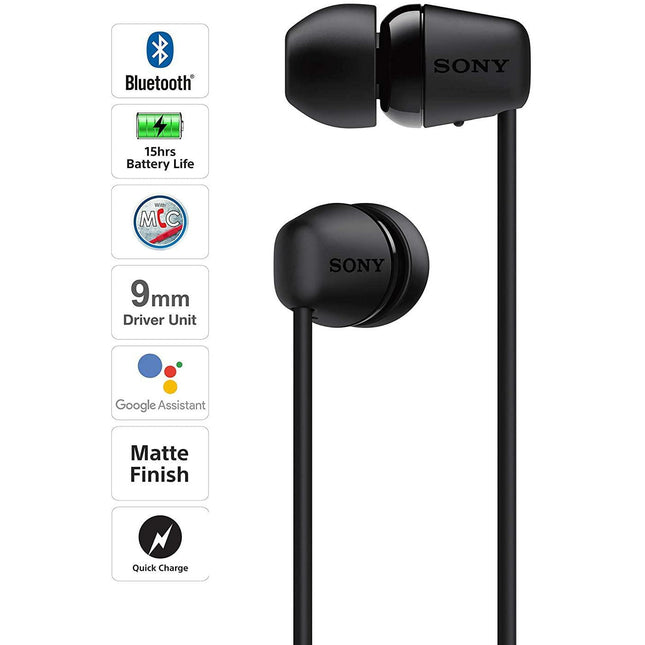 Sony WI-C200 Wireless In-Ear Headphones with 15 Hours Battery Life with mic for phone calls (Black) - Grabgear.in