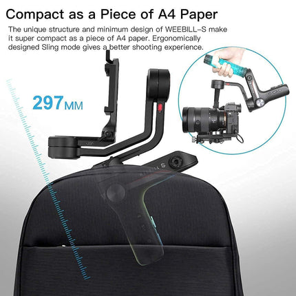 Zhiyun Weebill S Compact Gimbal Stabilizer for DSLR & Mirrorless Camera Sony A7M3 A7III A7R3 with 24-70mm GM Len Nikon Z6 Z7 Panasonic GH5 GH5s Canon 5D4 5D3 EOS R BMPCC 4K 3-Axis Handheld Gimbal - Grabgear.in