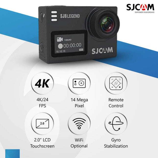 SJCAM SJ6 Legend 16 MP 4K 24fps 5.08 cm (2.0") LCD Touch Screen Action Camera (Black) (UNBOXED) - Unboxify