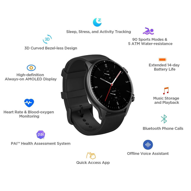 Amazfit GTR 2 Smart Watch, 1.39" AMOLED Display, SpO2 & Stress Monitor, Built-in Alexa, Built-in GPS, Bluetooth Phone Calls, 3GB Music Storage, 14-Day Battery Life, 90 Sports Modes - Grabgear.in