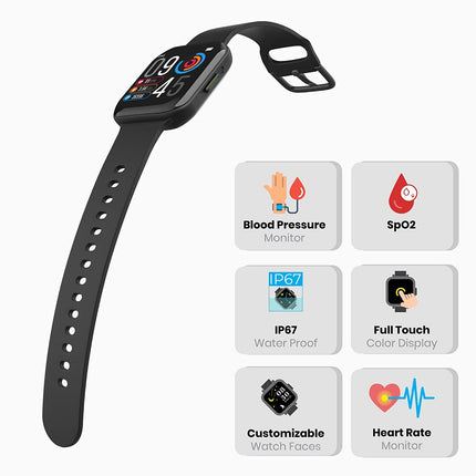 (UNBOXED) ZEBRONICS Zeb-Fit1220CH Smart Fitness Watch, 2.5D Curved Glass Full Touch Display, SpO2, BP & Heart Rate Monitor, IP67 Water Resistant, 7 Sports Mode - Unboxify