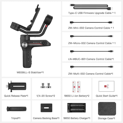 Zhiyun Weebill S Compact Gimbal Stabilizer for DSLR & Mirrorless Camera Sony A7M3 A7III A7R3 with 24-70mm GM Len Nikon Z6 Z7 Panasonic GH5 GH5s Canon 5D4 5D3 EOS R BMPCC 4K 3-Axis Handheld Gimbal - Grabgear.in