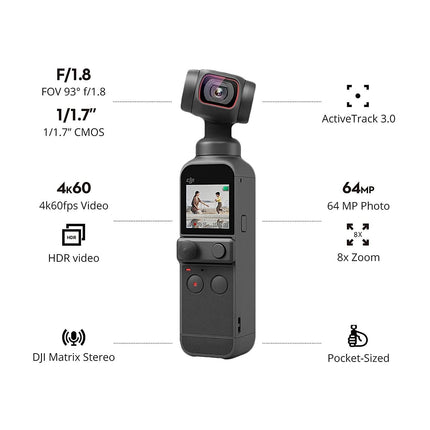DJI Osmo Pocket2 with Free Expansion Kit - Handheld 3-Axis Gimbal Stabilizer with 4K Camera,1/1.7" CMOS,64MP Photo, Pocket-Sized, Active Track 3.0, Glamour Effects, Video Vlog for Android and iPhone (Black) - Grabgear.in