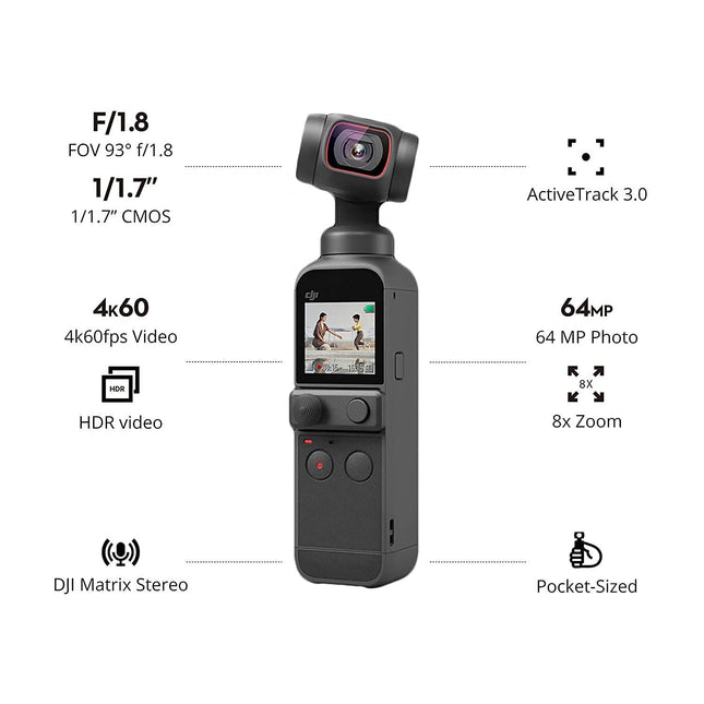 DJI Osmo Pocket2 with Free Expansion Kit - Handheld 3-Axis Gimbal Stabilizer with 4K Camera,1/1.7" CMOS,64MP Photo, Pocket-Sized, Active Track 3.0, Glamour Effects, Video Vlog for Android and iPhone (Black) - Grabgear.in