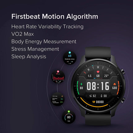 Mi Watch Revolve,1.39 AMOLED Screen,5ATM Water Resistant,VO2 Max,First Beat Motion Algorithm,Stress & Sleep Management, Midnight Black - Grabgear.in