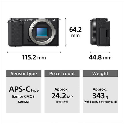 Sony Alpha ZV-E10L 24.2 Mega Pixel Interchangeable-Lens Mirrorless vlog Camera with 16-50 mm Lens, Made for Creators (APS-C Sensor, Advanced Autofocus, Clear Audio, 4K Movie Recording) - Black, Compact - Unboxify