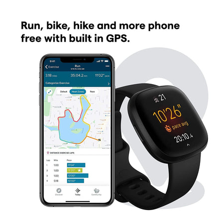 Fitbit Versa 3 Health & Fitness Smartwatch with GPS, 24/7 Heart Rate, Alexa Built-in, 6+ Days Battery, One Size (S & L Bands Included) - Grabgear.in