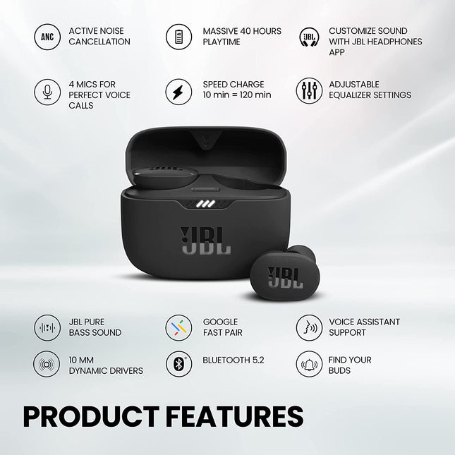JBL Tune 130NC True Wireless in Ear Earbuds Active Noise Cancellation (Upto 40dB) (UNBOXED) - Unboxify