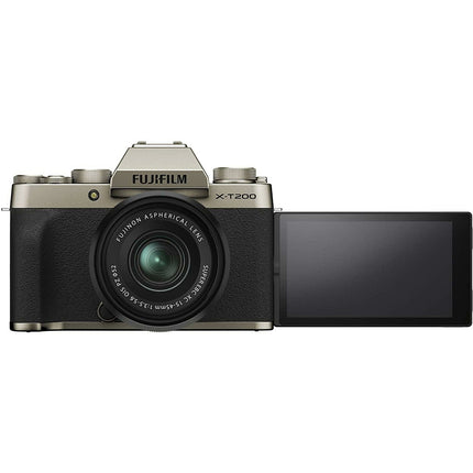 Fujifilm X-T200 24.2 MP Mirrorless Camera with XC 15-45 mm Lens (APS-C Sensor, Electronic Viewfinder, Vari-Angle LCD Touchscreen, Face/Eye AF, 4K Video Vlogging, Film Simulations) - Champagne Gold - Grabgear.in